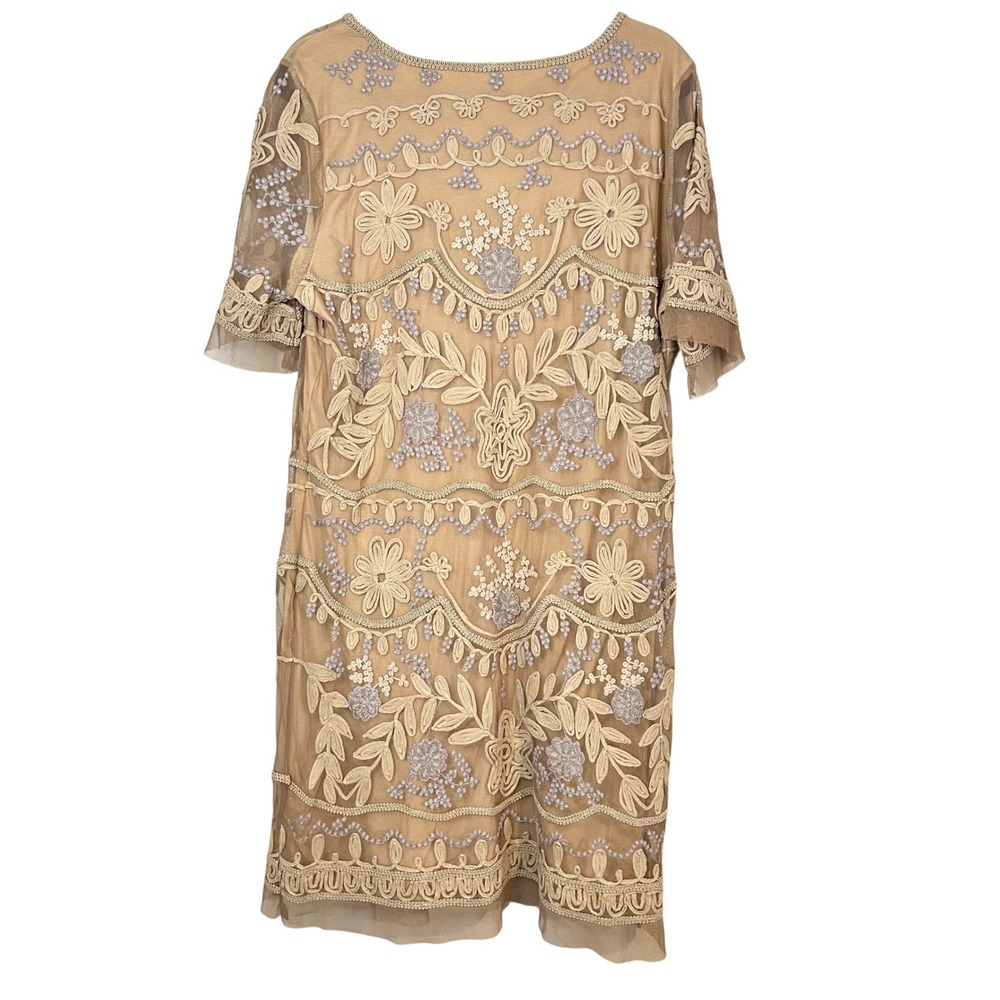 Sundance‎ Duchess Dress Women Mesh Embroidered V-Neck XL Tan Floral Boho Wedding - Picture 2 of 8